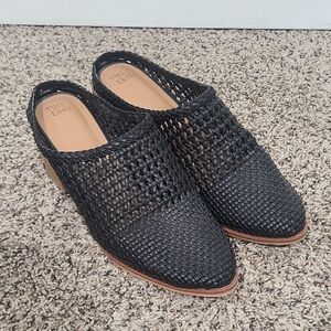 Black Woven Heeled Mules